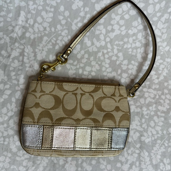 COACH multi Metallic Lstripe eather Mini Signature C Logo Wristlet Clutch - Picture 2 of 4